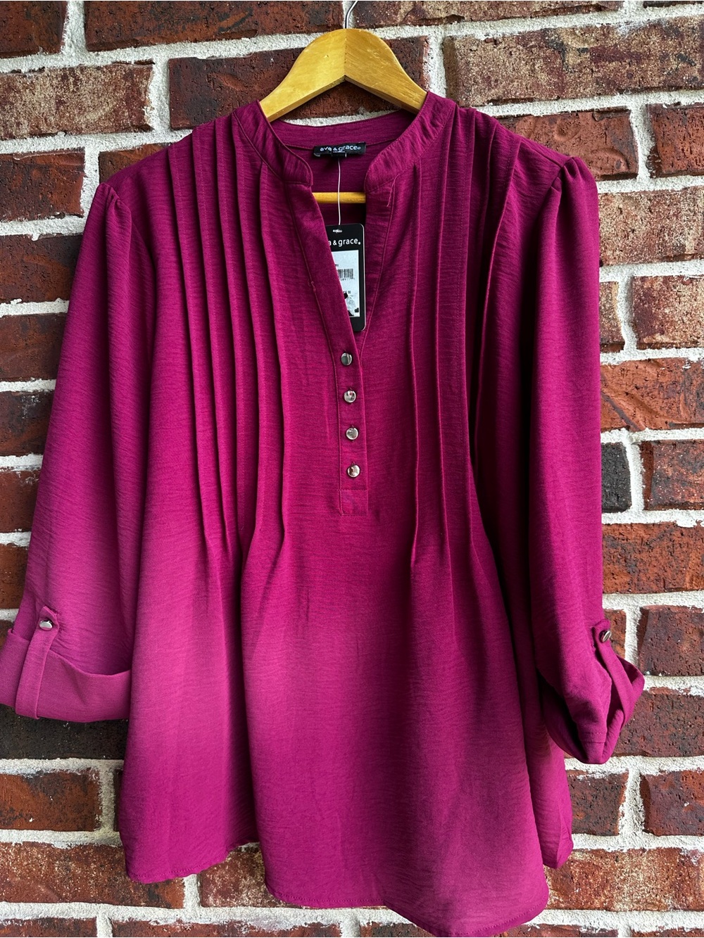 Ava & Grace Pintuck Henley Tunic - Fuchsia